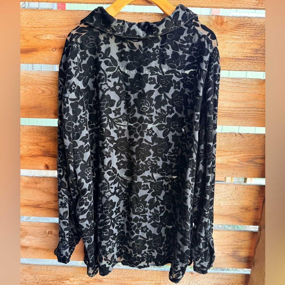Suchada Burnout Velvet Floral Blouse‎ 2X | Sheer Boho Y2K Top Whimsygoth - Picture 6 of 9